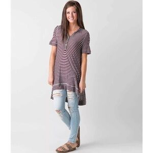 Free People Grey Striped button collar tunic top XS TP